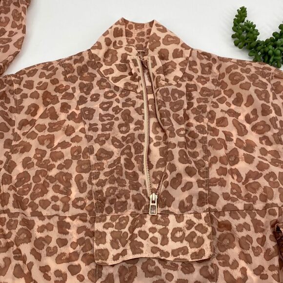 GOOD AMERICAN DESERT LEOPARD LIGHTWEIGHT QUARTER ZIP SHEER PULLOVER JACKET SMALL - Picture 9 of 14